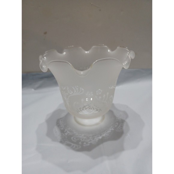 Replacement Vintage Glass Lamp Shade with Furled Top Edge & Frosted 2" Opening - Picture 3 of 15